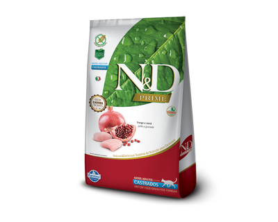 N&D Prime Gato Adulto Castrado Pollo & Granada 7,5 kg – Alimento Seco Gato Grain Free