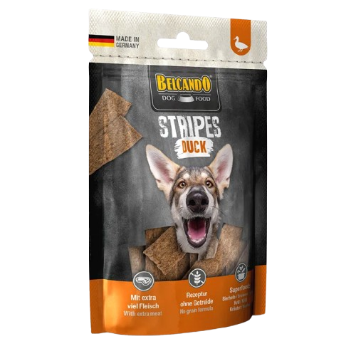 BELCANDO Stripes Pato 70 g – Snack Grain Free para Perros
