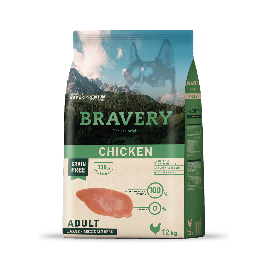 Bravery Chicken Adult Medium/Large Breeds 12 kg – Alimento para Perros Adultos