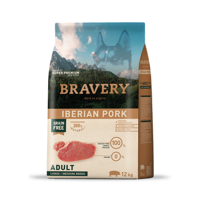 Bravery Iberian Pork Adult Medium/Large Breeds 12 kg – Alimento para Perros Adultos